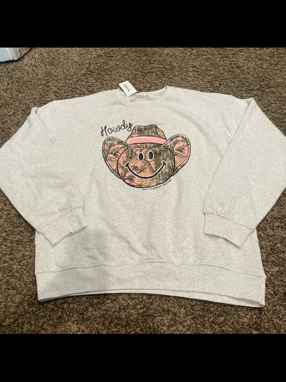 simply southern NWT camouflage smiley face crewneck sweatshirt size M/L